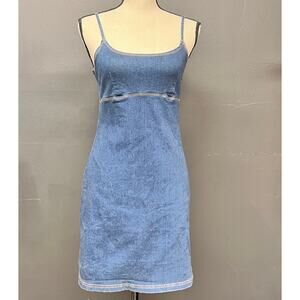 vintage 2000s y2k SM stretch denim mini dress body con spaghetti strap dark wash